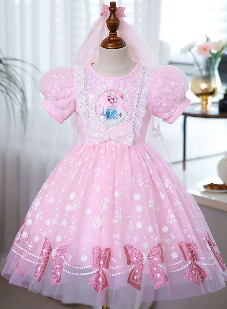 Loquat Princess Style Lace Dress Premium Floral Gown for Kids (Pink, 120 cm) 4pnxc
