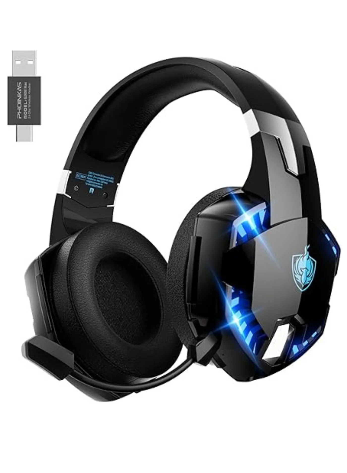 PHOINIKAS G2000 Max Wireless Gaming Headset 7.1 Surround Sound Noise Cancelling Over-Ear Headphones for PC Laptop and Console (Black) fgoe5