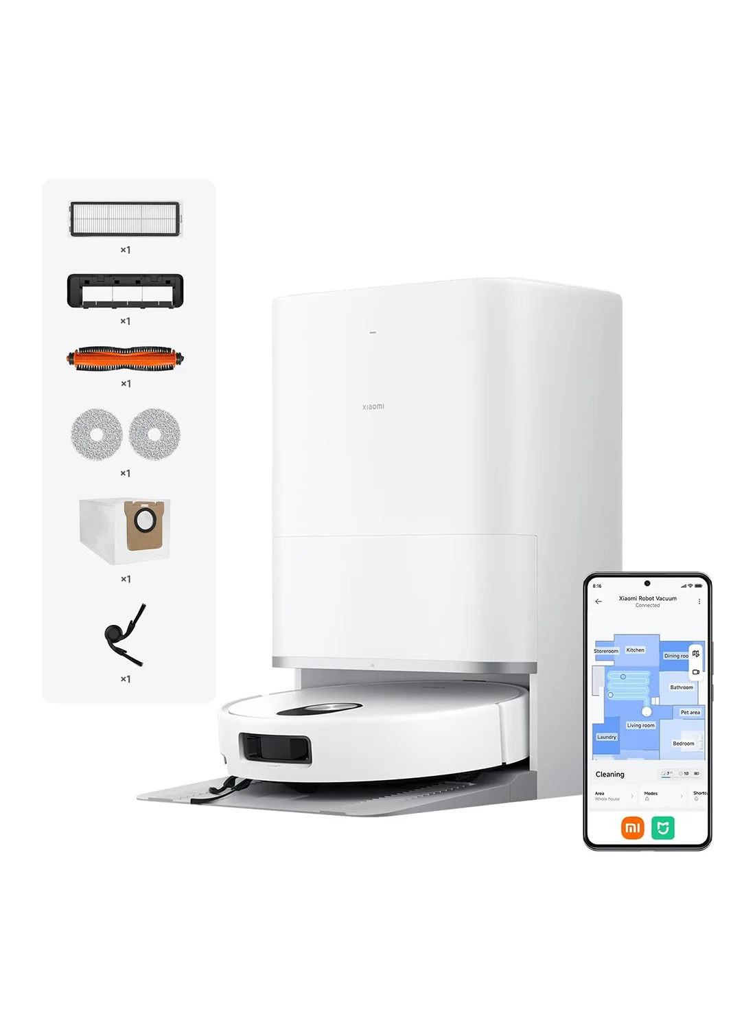 Premium Smart Robot Vacuum Cleaner with AI Obstacle Avoidance and All-in-One Self-Cleaning Station (White, 55 W) b9nmk
