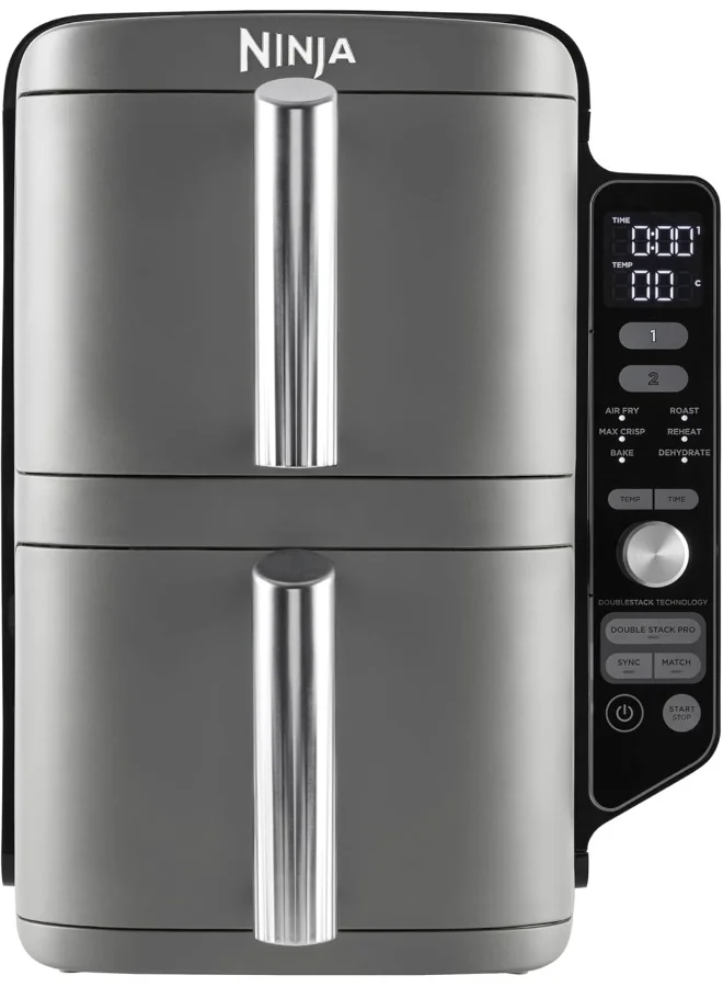 Premium Vertical Dual Drawer Air Fryer, Space-Saving Double Stack Design with 4 Cooking Layers, 6 Functions, 2470W (Silver, 9.5 L) rtbj1