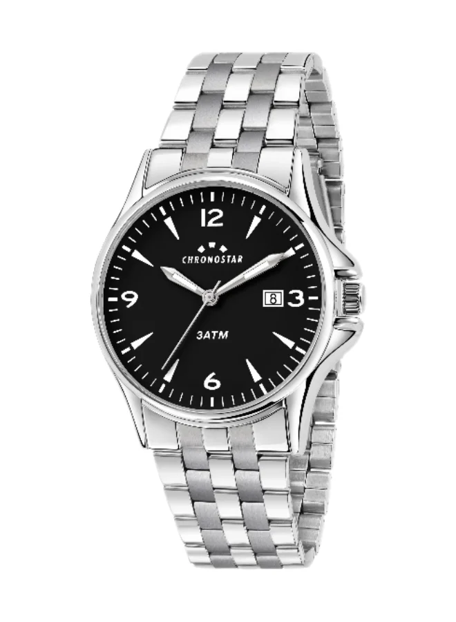Chronostar Men's Analog Quartz Watch with Stainless Steel Band (Black Dial, 43mm) v95dq
