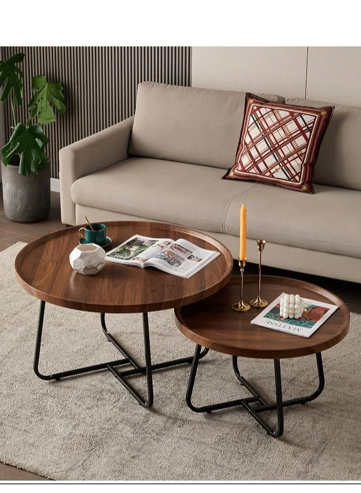 XiuWoo Nesting Coffee Table Set, Mid-Century Modern Round Wooden Walnut Center Tables for Living Room (50cm and 70cm) 8d5aj