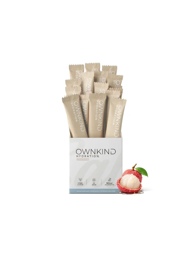 OWNKIND Electrolyte Hydration Powder Lychee Flavor (20 Sachets) Premium Vegan Sugar-Free Supplement for Daily Energy and Metabolic Support 3d6us