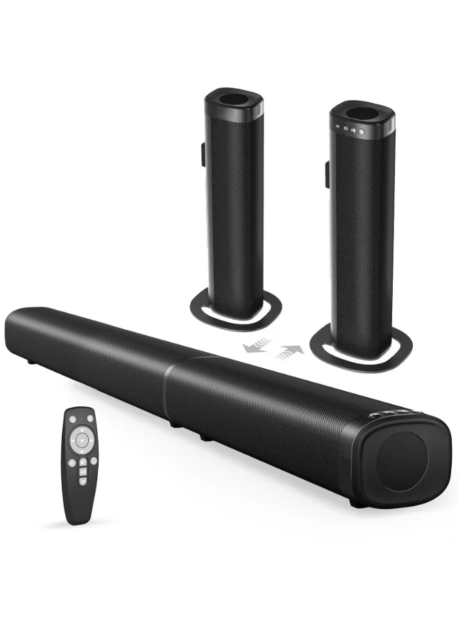WALALLA 100W Sound Bar for Smart TV, Detachable Bluetooth 5.3 Home Theater Speaker System with Bass Effect and Multiple Wired Connections (Black, 1 Unit) vtyq8