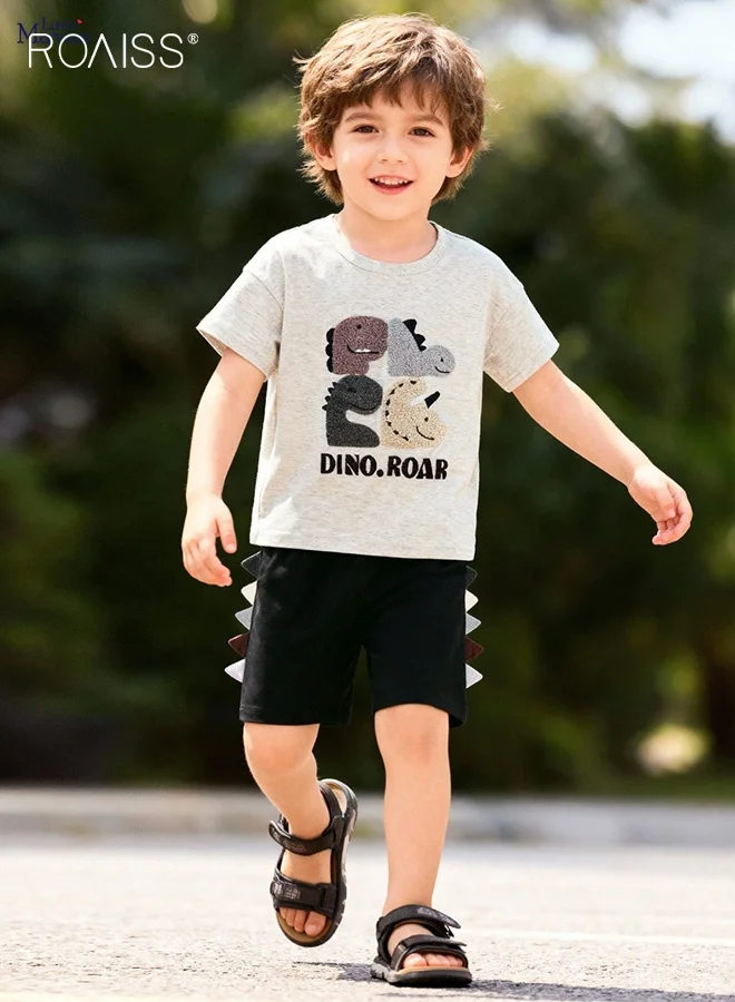 Roaiss Boys 2-Piece Summer Outfit Set, Breathable Cotton Blend T-Shirt and Elastic Waist Shorts for Daily Wear (Kids, 120 cm) x6yrp
