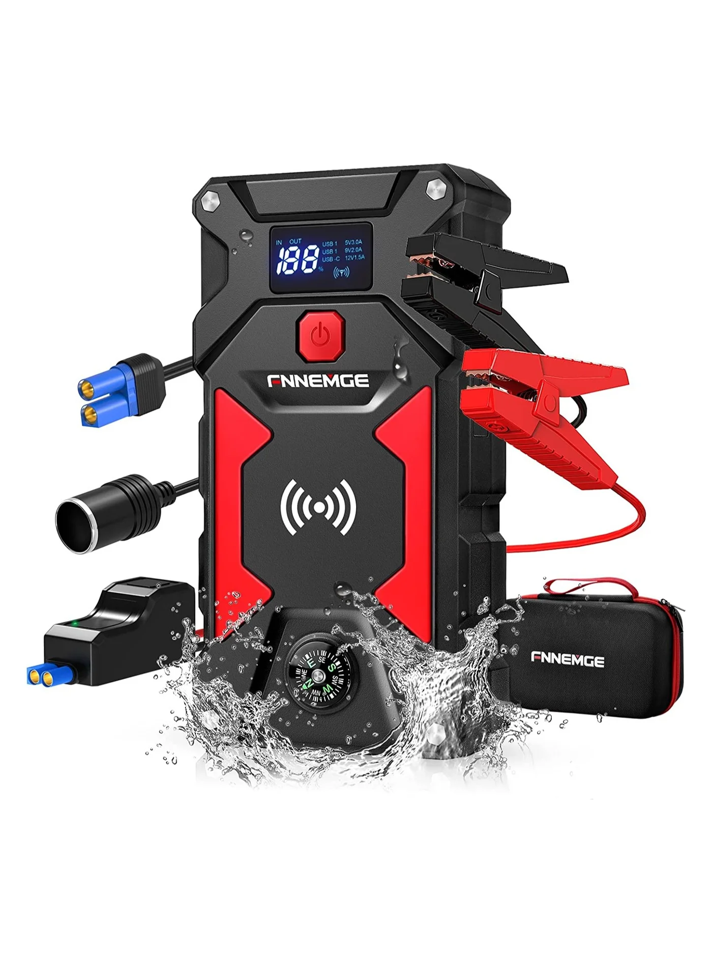 FNNEMGE Portable Car Jump Starter 6000A 26800mAh Power Bank with LED Light and Quick Charge (12V, 26800mAh) csths