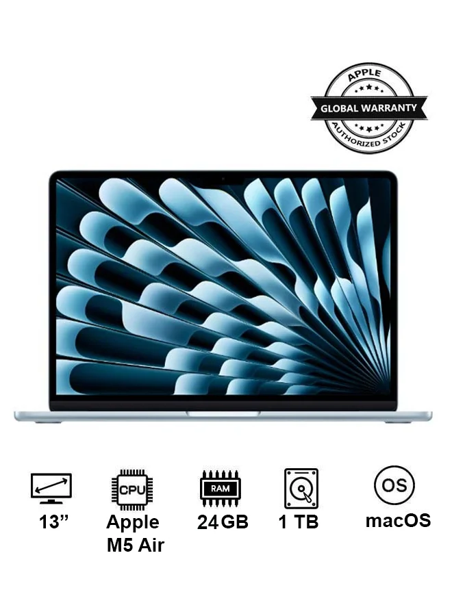 Premium Smart Laptop Air 13 Inch Display 24GB RAM 1TB SSD macOS English Arabic Keyboard (Sky Blue) kcd3l