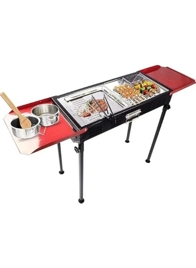 HAIZOL Stainless Steel Charcoal BBQ Grill Foldable Outdoor Barbecue Stand with Side Shelves and Storage Basket (68x66.5x30 cm) 51sgi