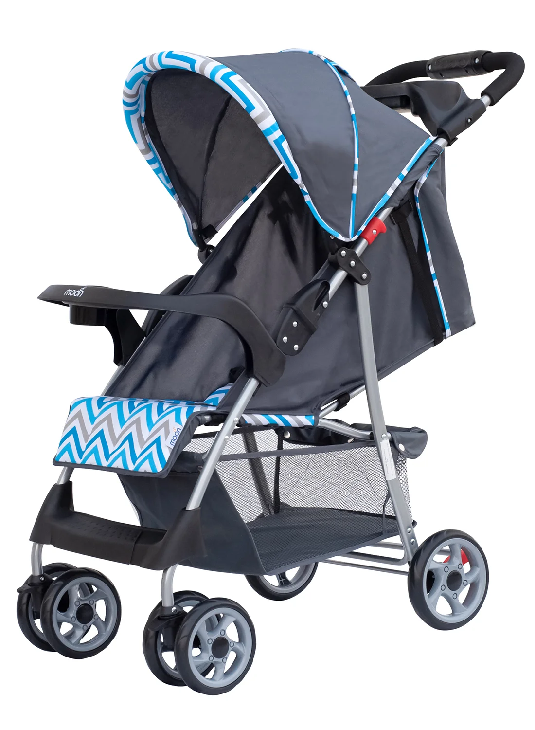 Moon Trek Baby Stroller Lightweight Foldable Pushchair with Multi-Recline and Dual Tray (Blue Stripes, 15 kg) mcw35