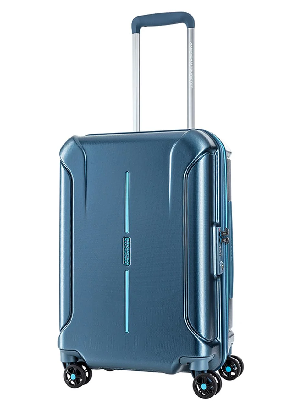 Premium Hard Shell Cabin Suitcase with 4 Spinner Wheels and Expandable Design (Metallic Blue, 55 cm) a3aoh