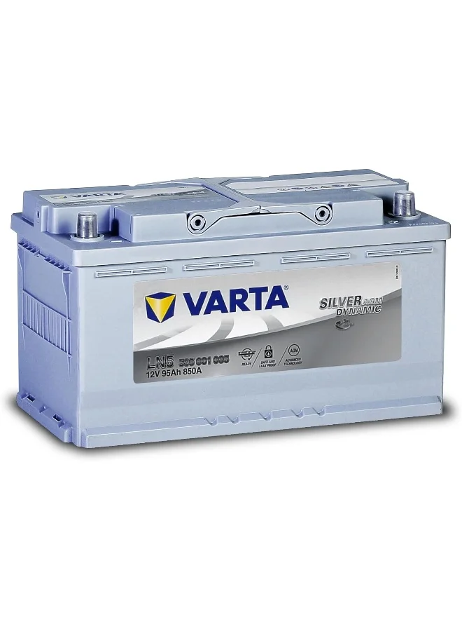 Premium AGM Car Battery 95Ah 12V 850A High-Performance Automotive Power Source (Silver, 95Ah) 7s6s9