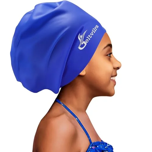 Geltvilra Extra Large Silicone Swim Cap for Kids with Long Hair Braids Dreadlocks (Black, One Size) 0wwxw