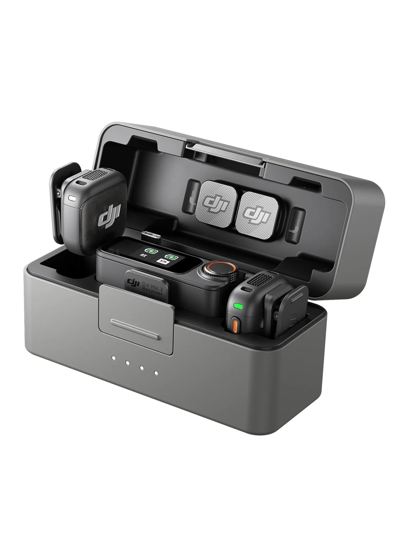 Premium Wireless Microphone System with Noise Cancellation and Charging Case (Grey, 2 TX + 1 RX) yf3nz