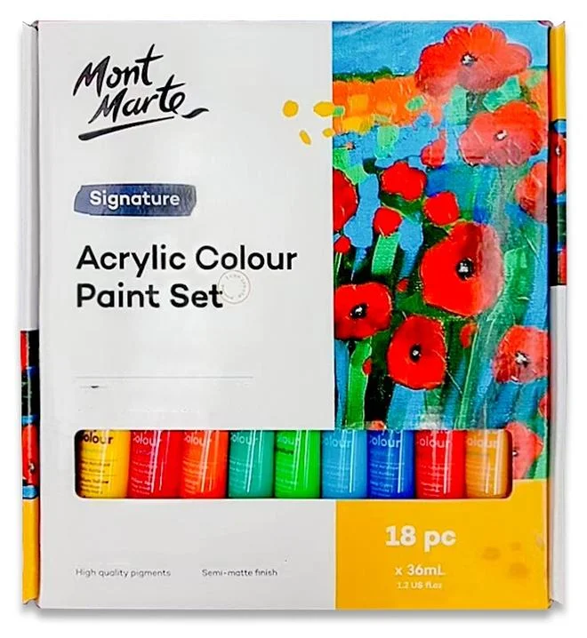 Mont Marte Signature Acrylic Paint Set Professional Artist Quality Rich Pigment (Multicolour, 18 x 36 mL) vlb5a