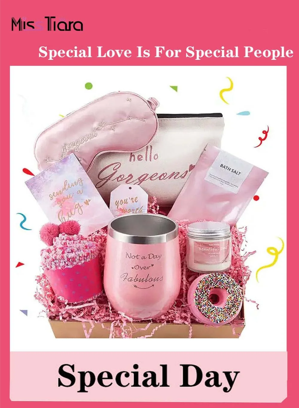 MissTiara Premium Relaxing Spa Gift Basket Set for Women (Self-Care Pampering Kit for Birthday and Mother's Day) id7ia