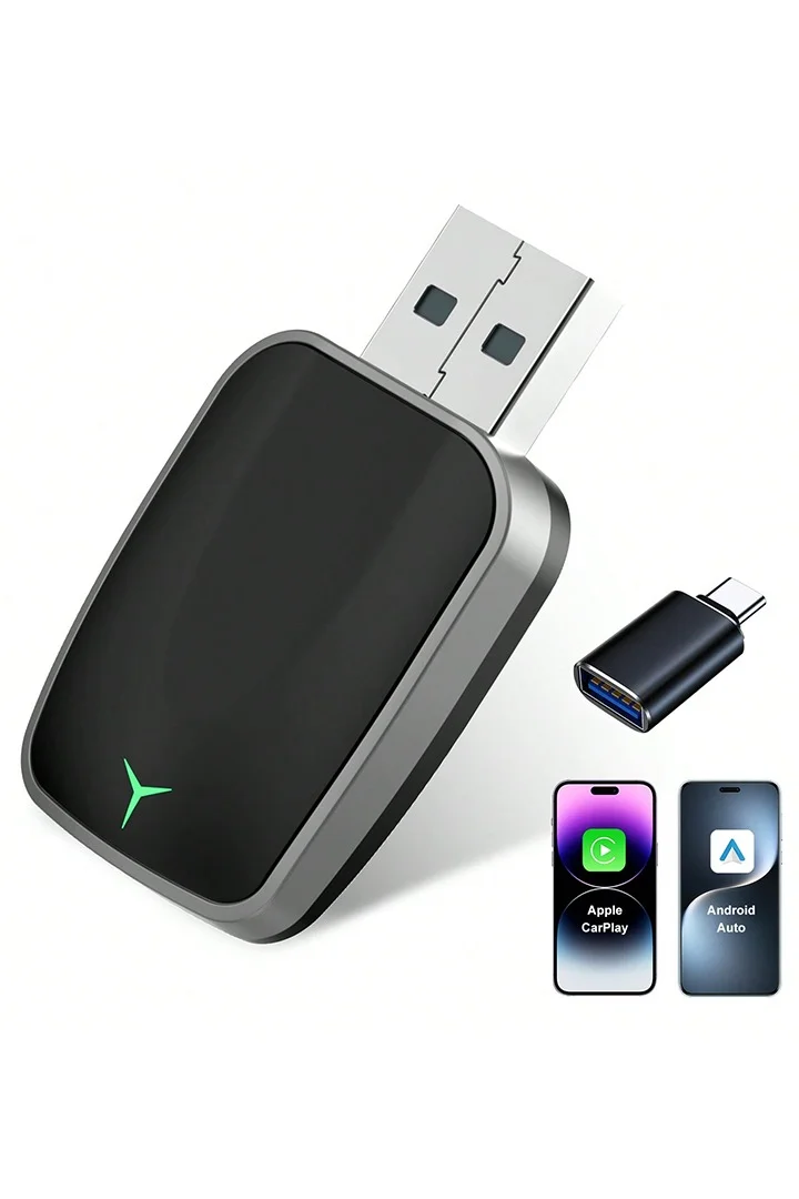 Premium 2-In-1 Wireless Car Connectivity Adapter Dongle for Smartphone Integration (USB-A and USB-C, Universal Compatibility) wq59u