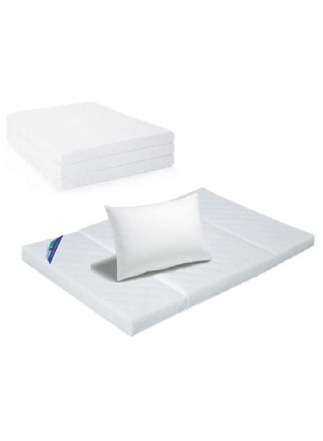 AL WADI FURNITURE Tri-Fold Mattress with Microfiber Pillow, Portable Quilted Foam Bed for Guest and Home Use (White, 180x120x8 cm) 43a2h