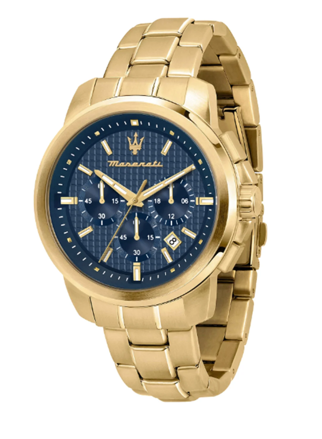 Premium Chronograph Watch for Men Blue Guilloche Dial Gold Stainless Steel Case (44 mm) pqwob