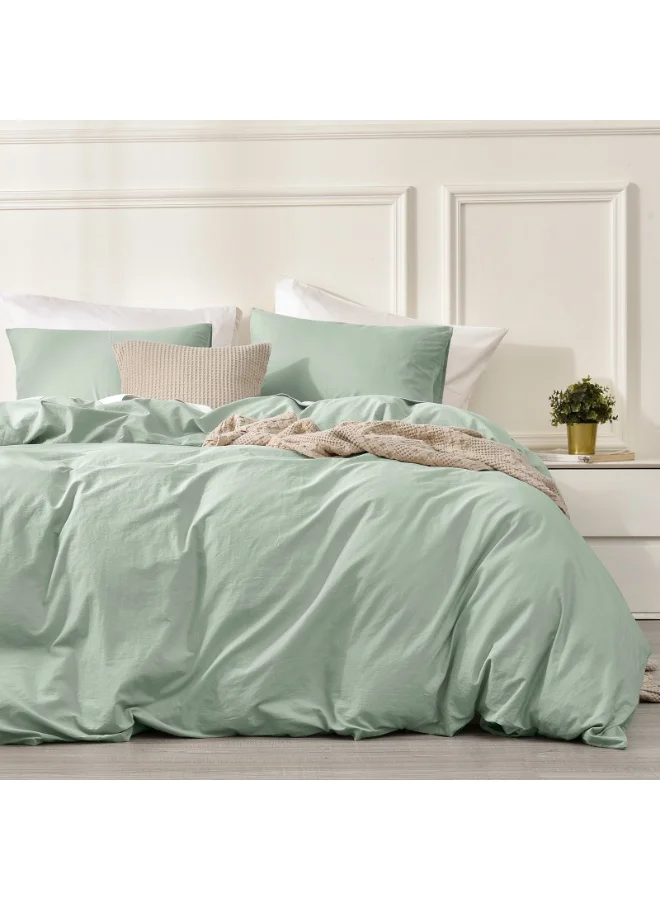 PHF Garment Washed Cotton Duvet Cover Set, Breathable Soft Bedding with 2 Pillowcases (Artemesia Green, Queen Size 230cm x 230cm) q4omt