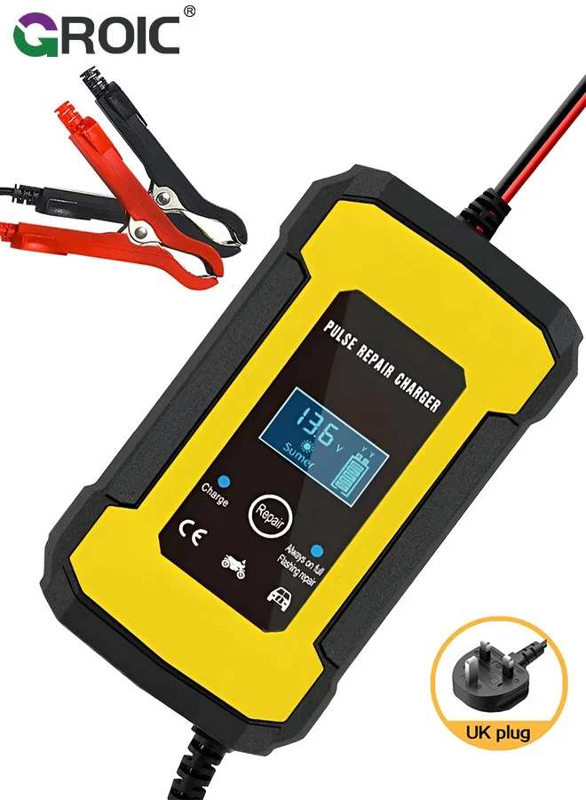 GROIC Smart Car Battery Charger 6A 12V Automatic Maintainer with LCD Display for Automotive Motorcycle Marine AGM Gel SLA Wet (6A) zmhc9