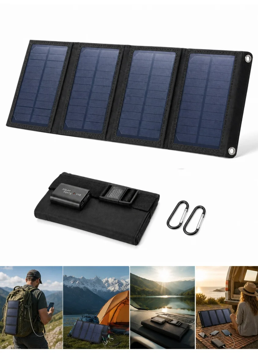 Manopola 20W Foldable Monocrystalline Solar Panel Charging Bag Portable Power Solution for Outdoor Hiking (Black) sokgt