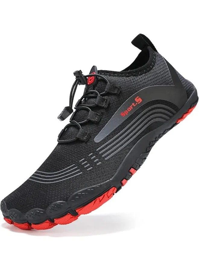 OUSIMEN Quick-Dry Water Shoes Non-Slip Barefoot Aqua Sports Footwear for Swimming Beach Yoga (Black Red, 37) a4qj5