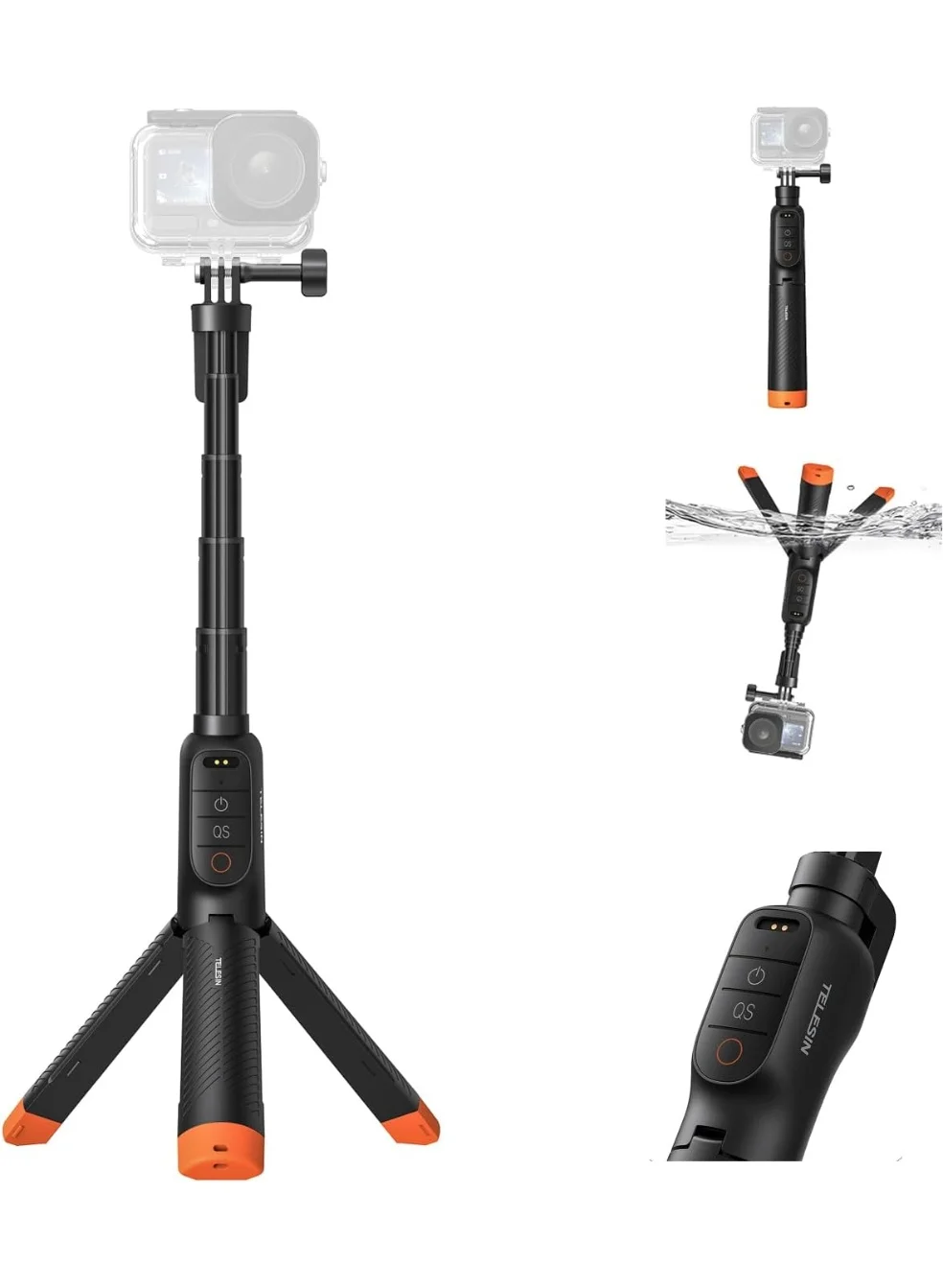 TELESIN Underwater Diving Extendable Selfie Stick Tripod with Wireless Remote and Buoyancy Handle for Action Cameras (Black, 60 cm) n9baa