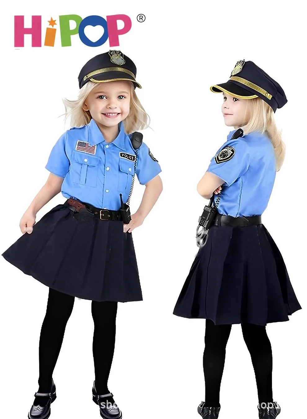 HIPOP Police Costume Set for Kids Role Play Outfit with Accessories (Blue, One Size) 2i4xo
