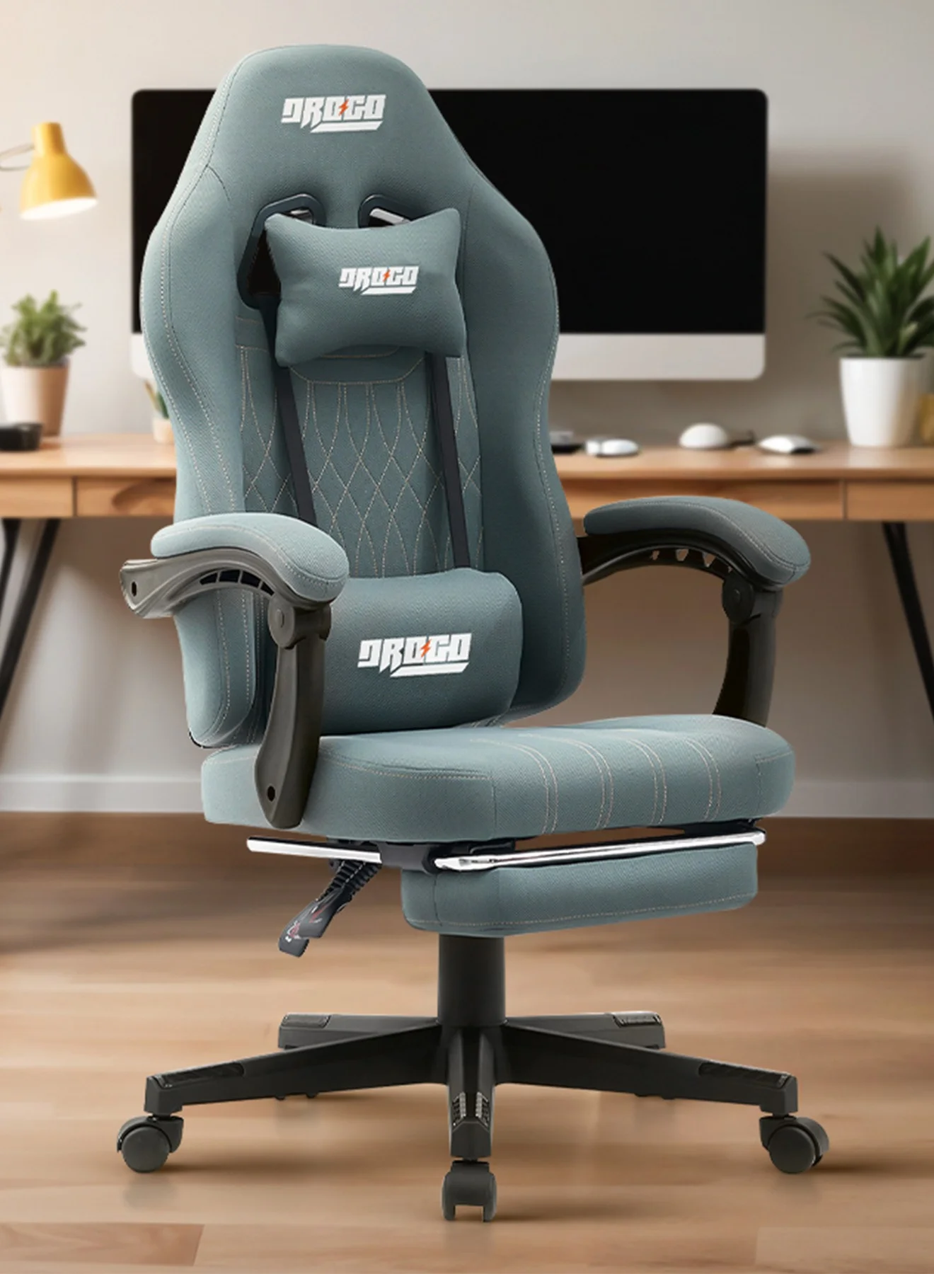 DROGO Ergonomic Gaming Chair with Footrest and Lumbar Support, Premium Fabric Reclining Computer Chair for Home and Office (Grey) 8597z