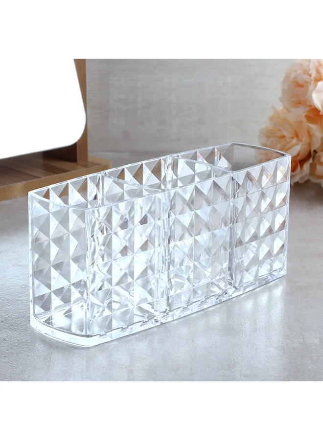 Kunshao Triple Transparent Acrylic Desktop Organizer, Modern Stationery and Makeup Brush Holder (Clear, 18.5x6.6x7.9 cm) ikh7e