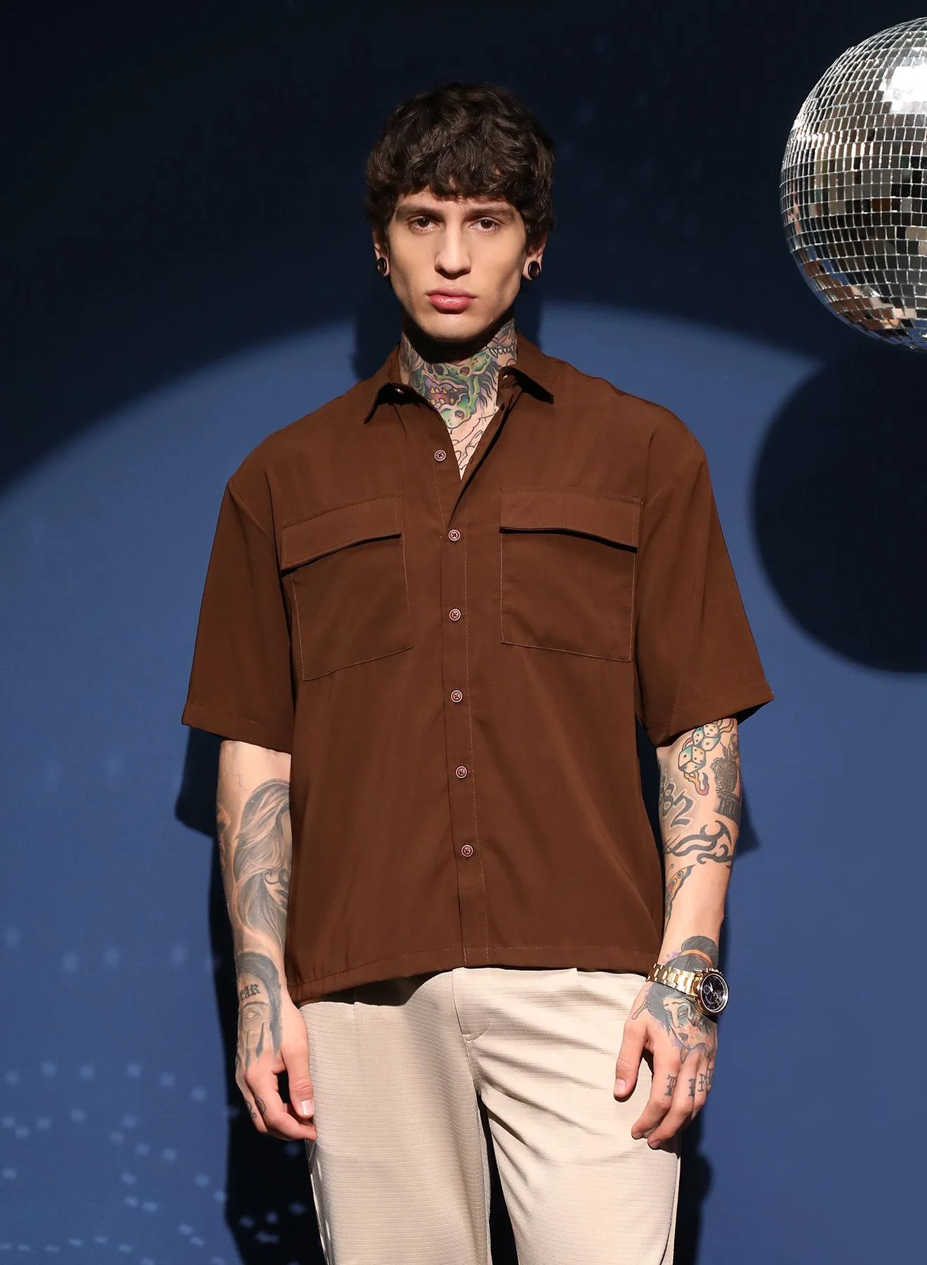Campus Sutra Men's Chocolate Brown Oversized Utility Shirt (Premium Cotton, Casual Fit) y67ip