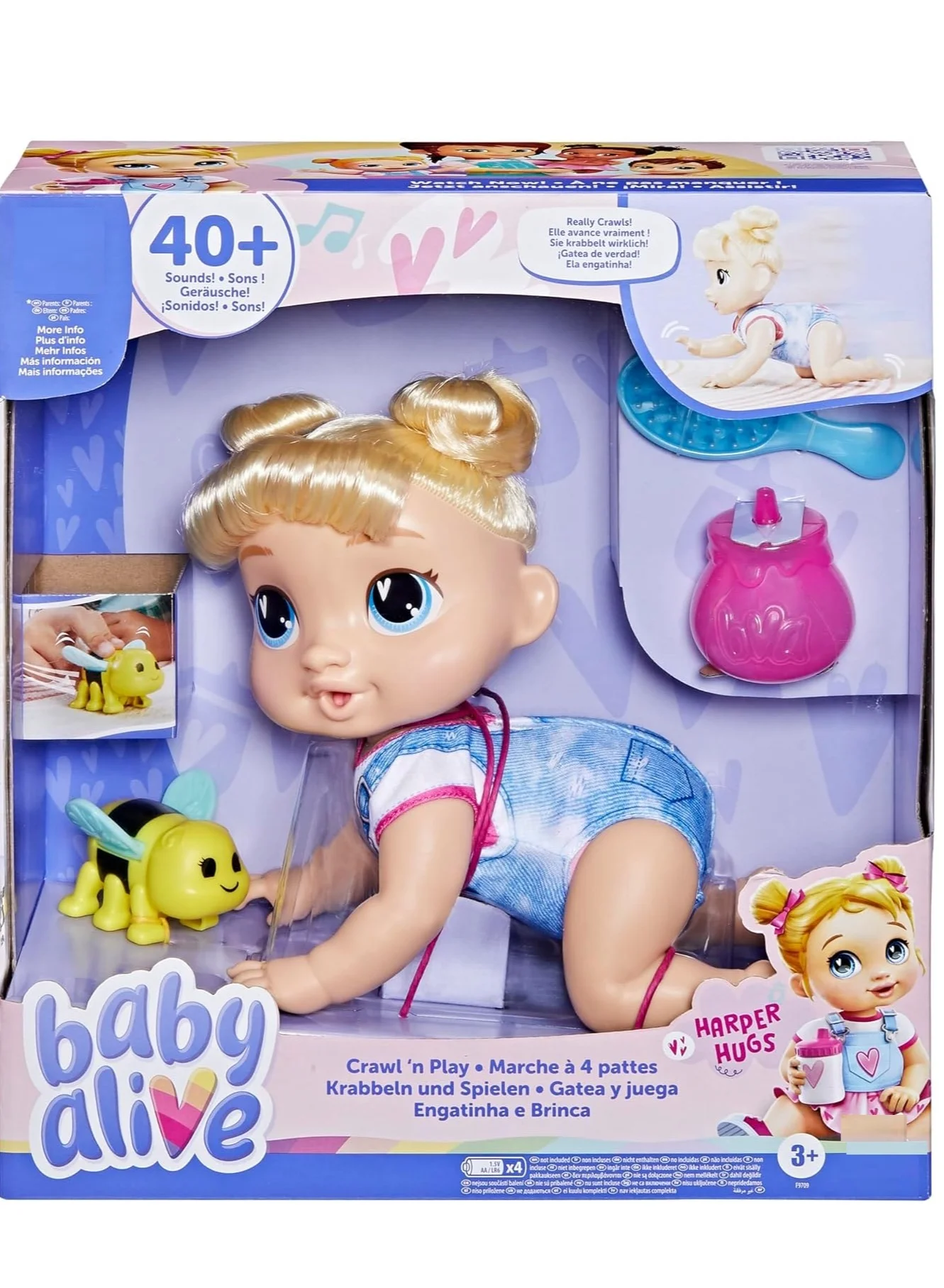 Interactive Crawling Baby Doll Set with Blonde Hair, Electronic Motion Toy for Kids (27 cm) 1gmw2