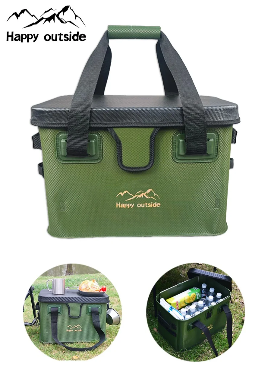 Happy Outside Convertible Travel Table Bag, Waterproof Hard Top Storage Organizer (Army Green, 28L) wkfep