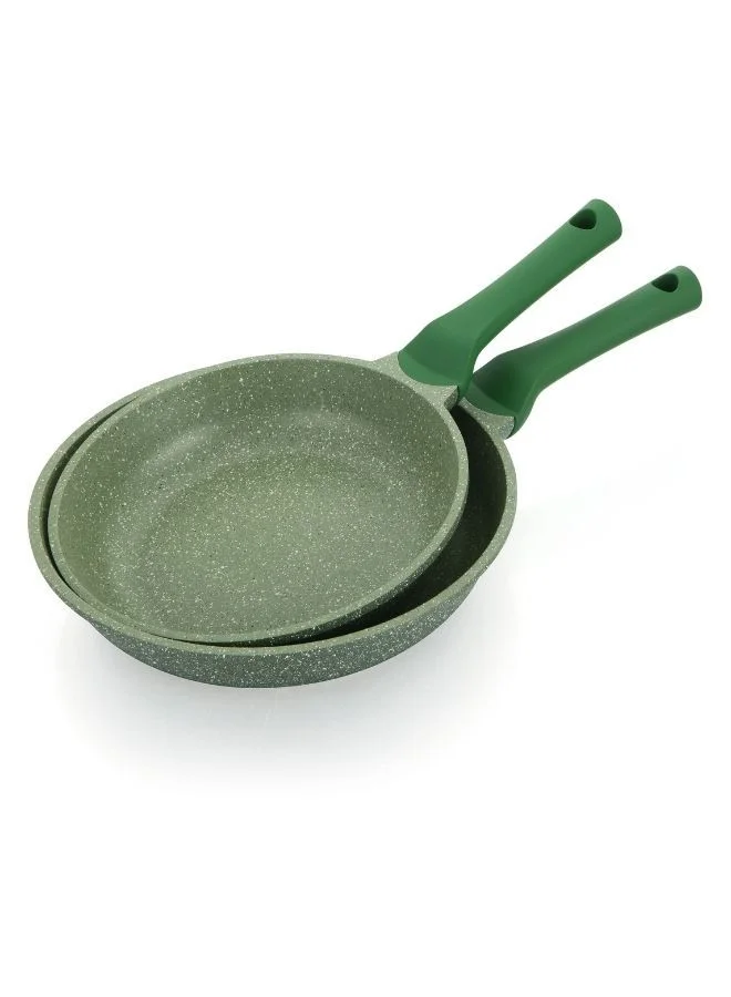 Premium Granite Non-Stick Fry Pan Set (24cm and 28cm, 2-Piece Set, Green) wwlxm