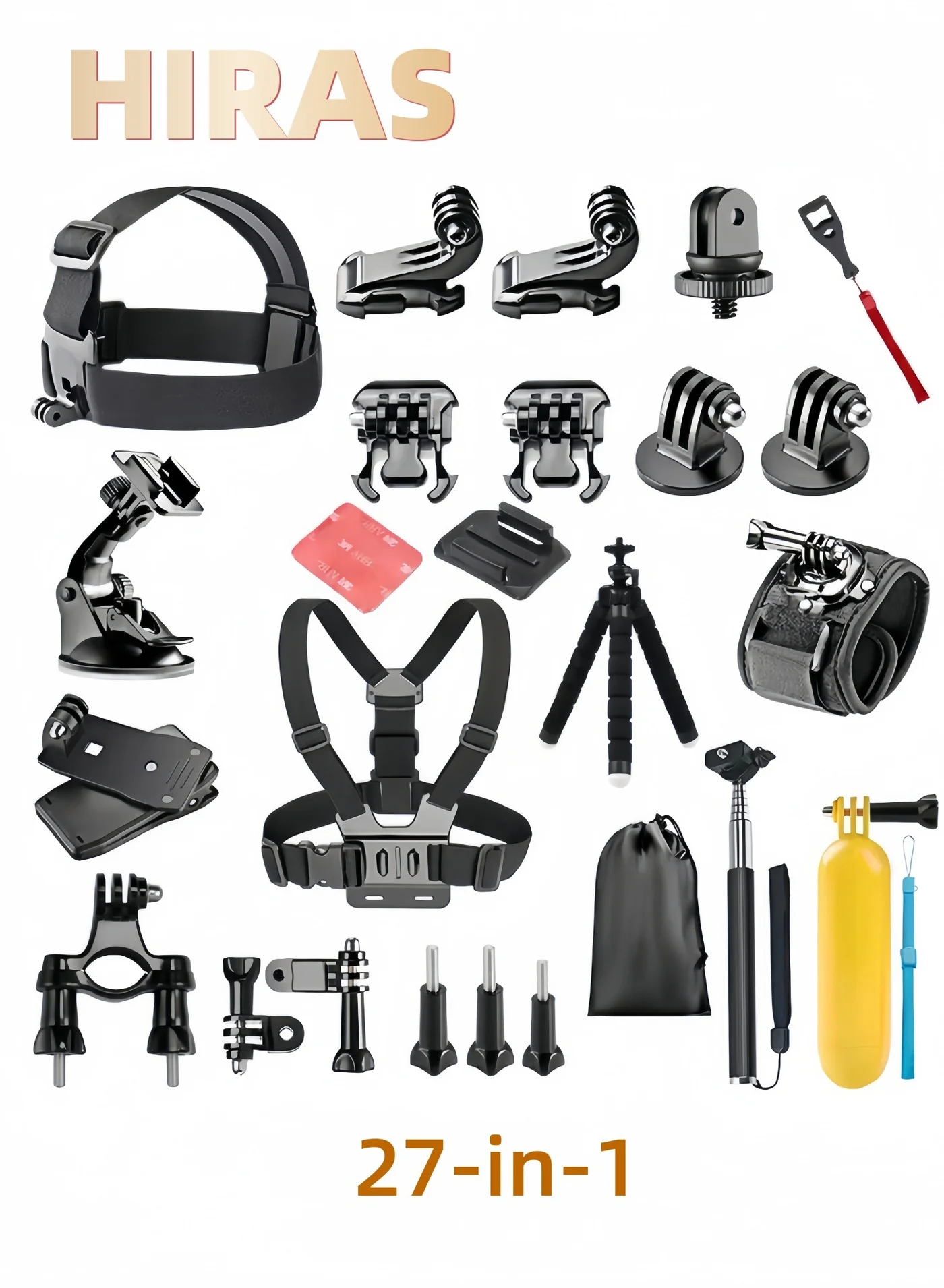 Hiras 27-in-1 Action Camera Accessories Kit Premium Outdoor Sports Filming Equipment Set with Mounts (Universal) i4fw2