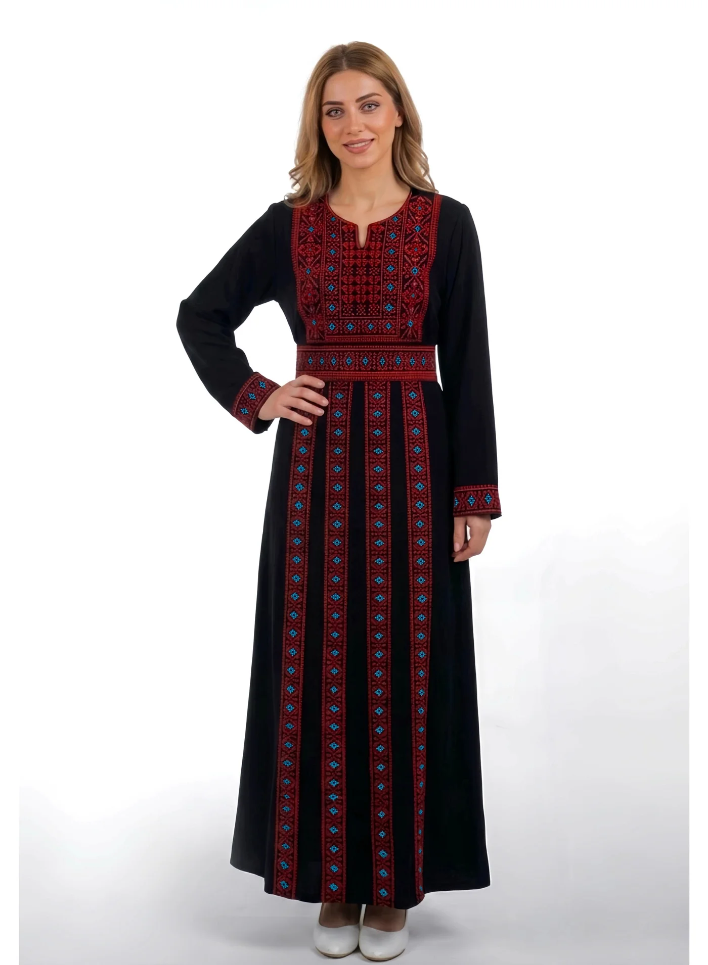 AL BENT AL SHARQIEH Ladies Belted Embroidered Jalabiya Dress Premium Crepe Long Sleeve For Women xgfxs