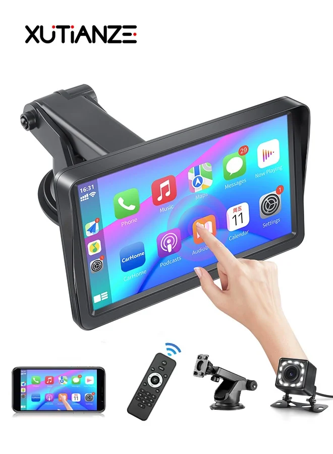 XUTIANZE 7-Inch Wireless Smart Car Multimedia Player with CarPlay and Android Auto Support, Bluetooth, MirrorLink, and Rear Camera Input (12V-24V) um9l9