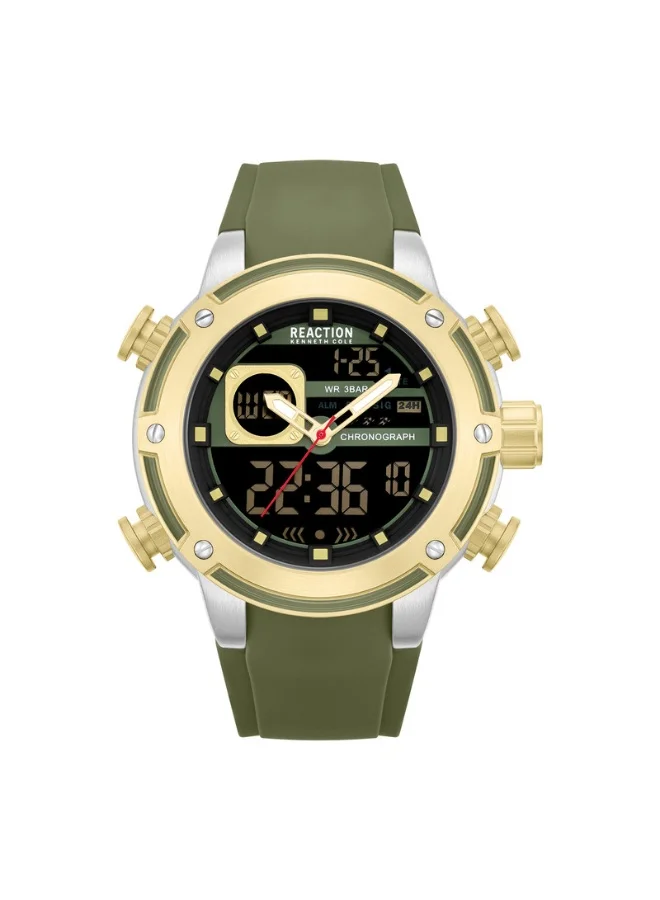 Premium Analog Digital Sport Watch for Men (Green Dial, Silicone Strap, 56.2mm) gxaqv