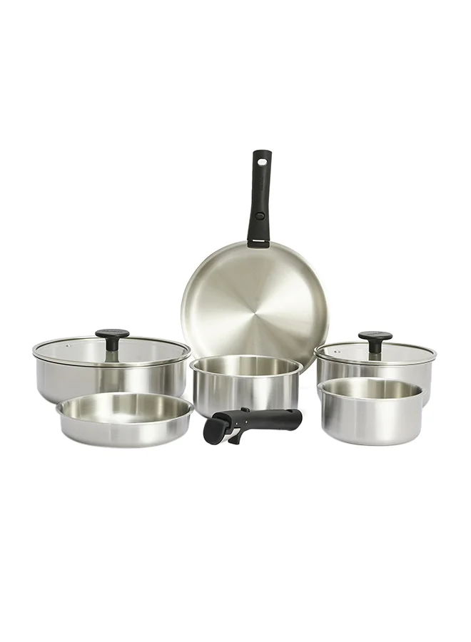 Premium 10-Piece Detachable Stainless Steel Cookware Set with Tempered Glass Lids and Removable Handles (Black, 14cm-24cm) r3aj2