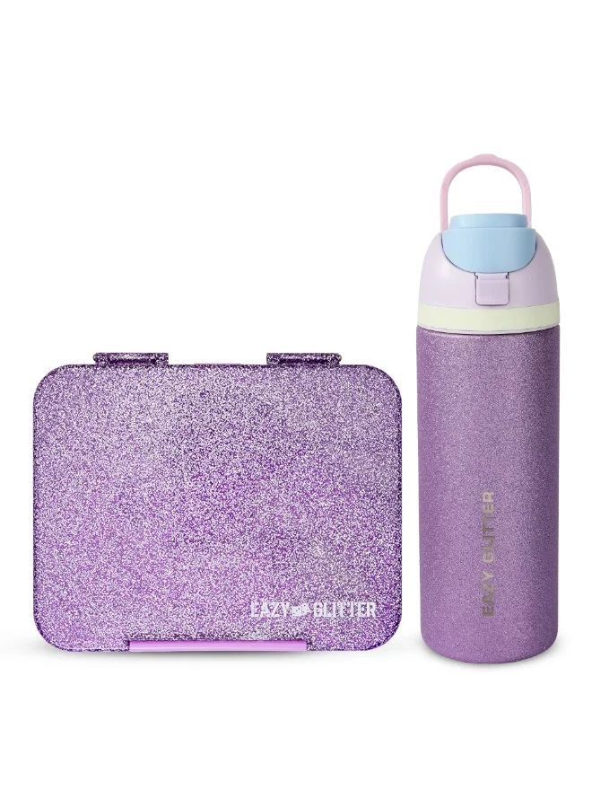Eazy Kids Convertible Bento Lunch Box and Glitter Stainless Steel Water Bottle Set (Glitter Purple, 720 mL) mld99