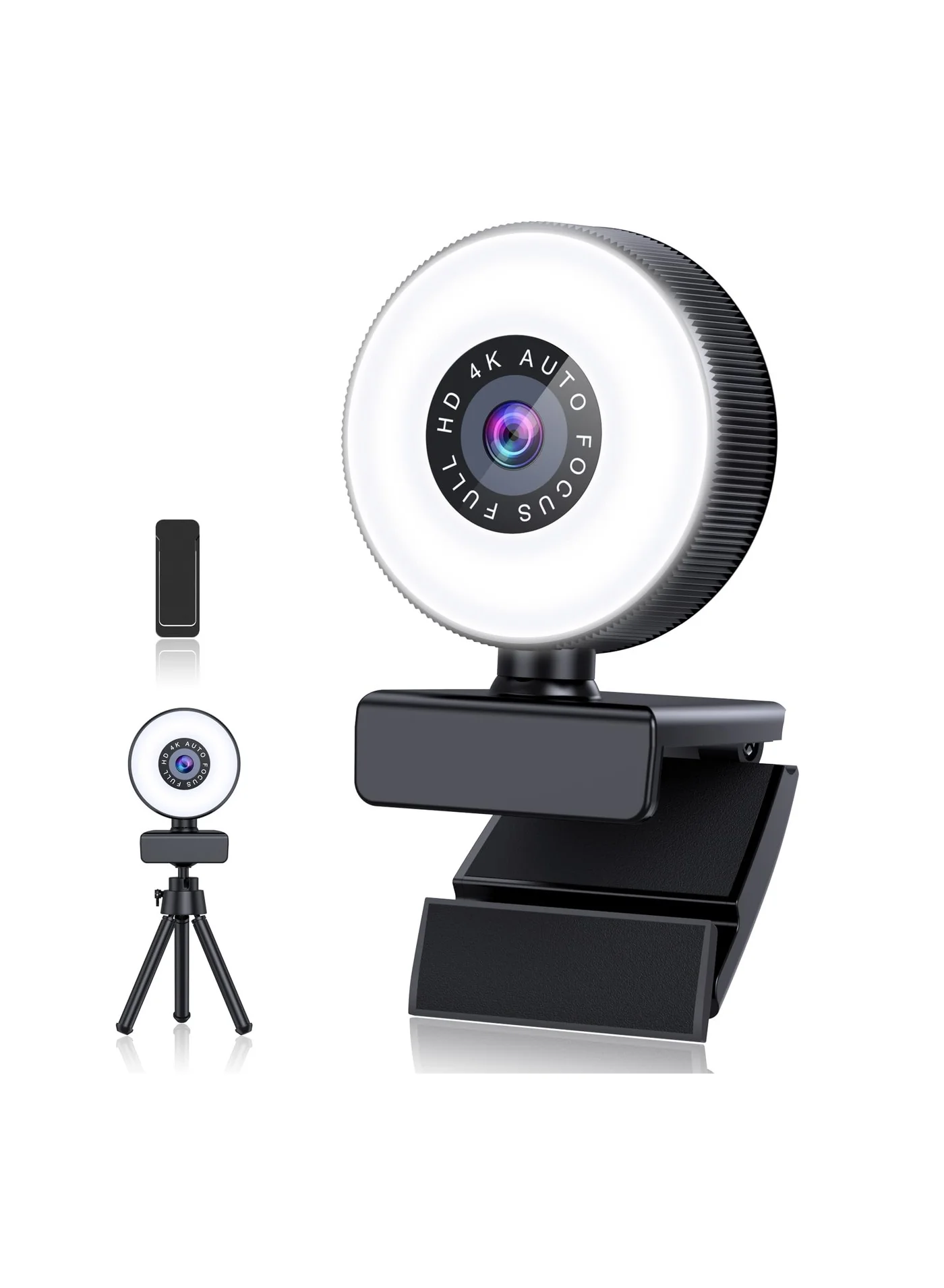 SYOSI 4K Webcam with Microphone and Adjustable Light, Privacy Cover and Tripod Stand, Plug and Play USB Computer Camera for Laptop Desktop Video Calling b1rby