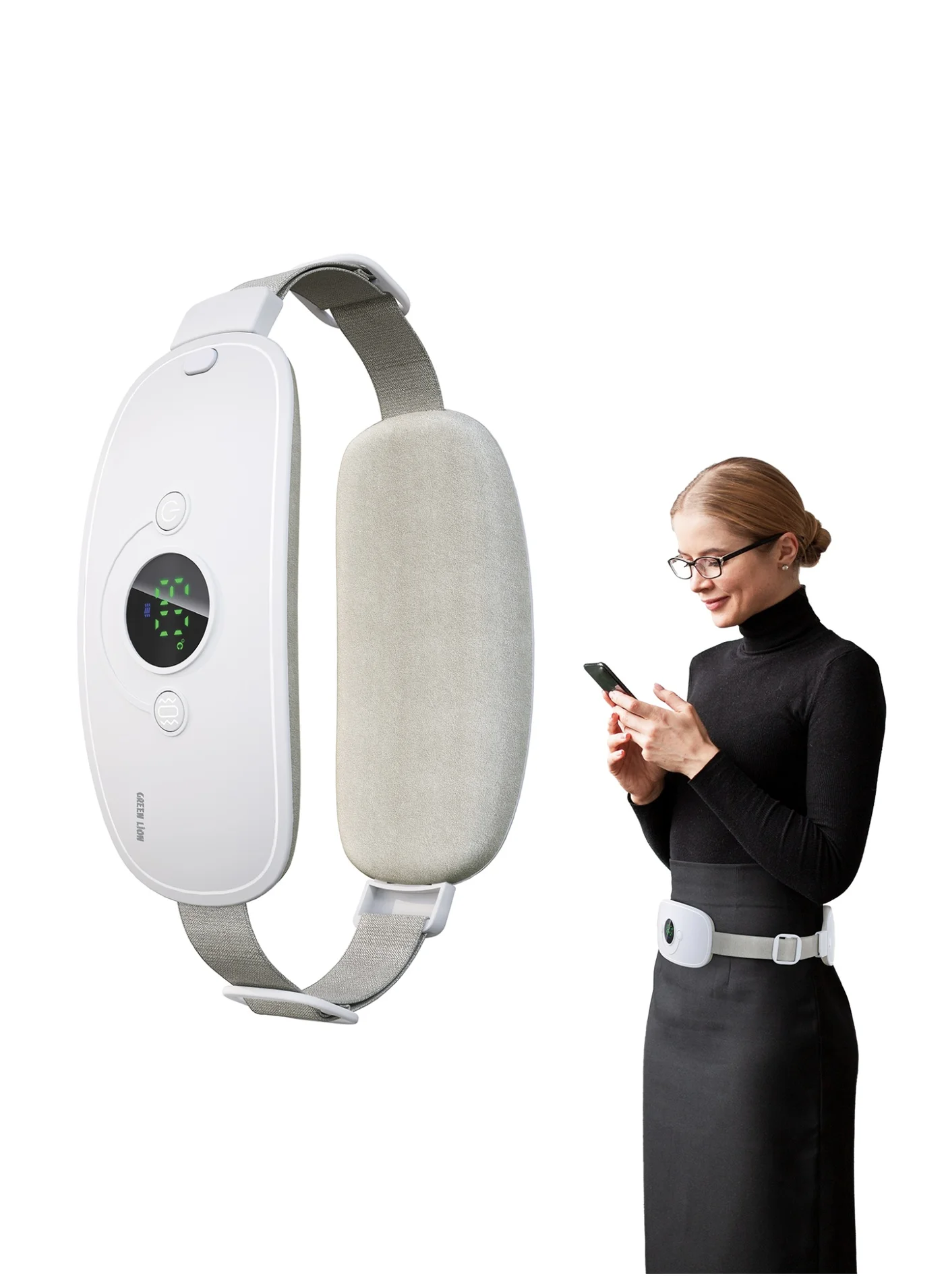 Green Lion Electric Heating Pad Belt with Vibration & 3 Heat Levels (White, Fits Up to 127 cm Waist) 6fpii