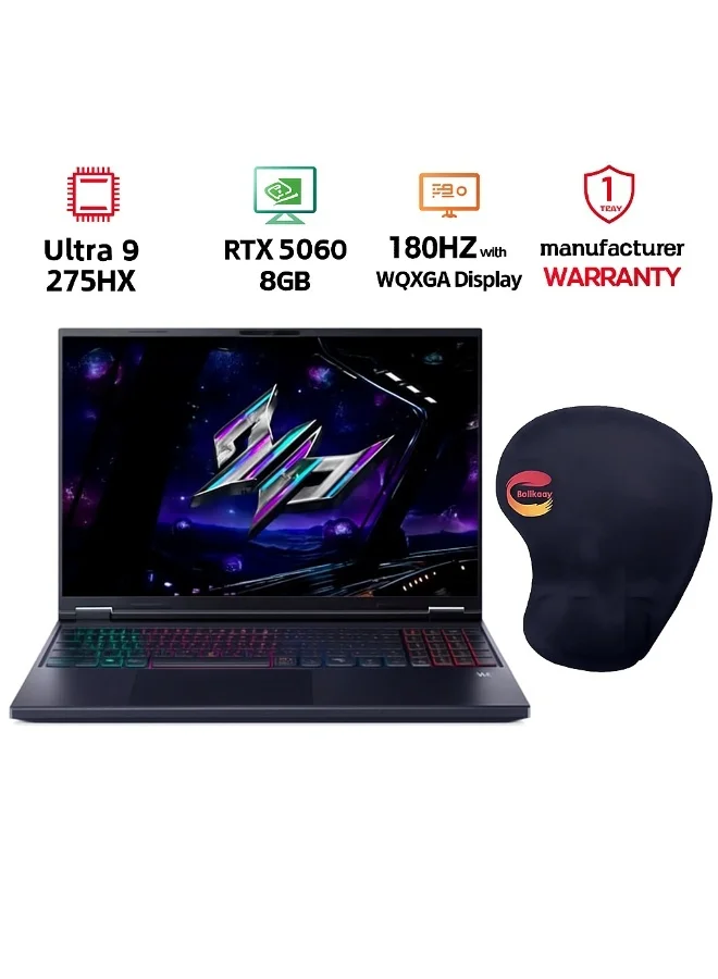Premium 16-Inch AI Gaming Laptop, WQXGA Display, 24-Core Processor, 16GB RAM, 1TB SSD, RTX 5060 Graphics, Windows 11 (Black, 16-Inch) 19a3g