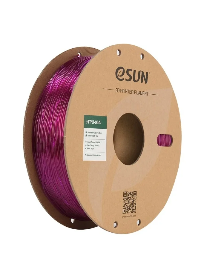 eSUN eTPU-95A Flexible 3D Printing Filament (Transparent Purple, 1 kg) i23wk