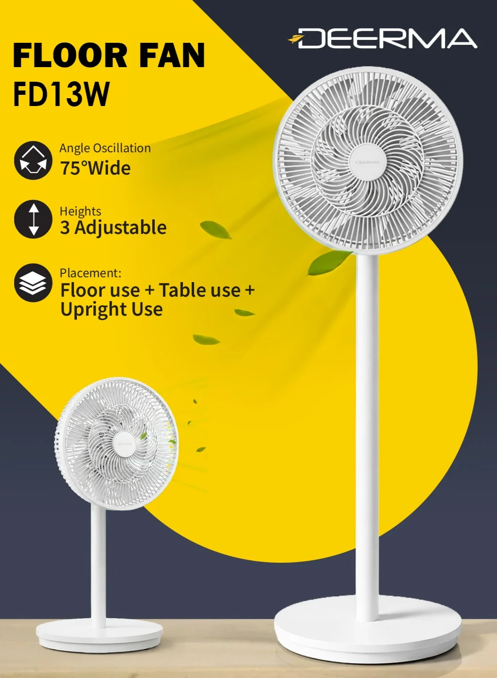 Deerma 16 Inch Pedestal Stand Fan with 7-Leaf Blade and 3-Speed Control (White, 40 cm) imi5o