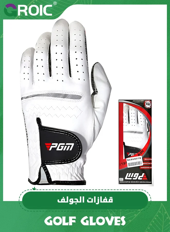 GROIC Men's Golf Gloves Premium Leather All-Weather Grip (White, Left Handed) sttdv