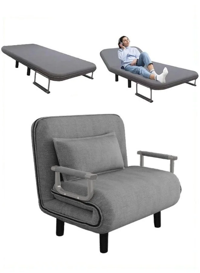 WALALLA Convertible Sofa Bed 3-in-1 Folding Lounge Couch Premium Linen Fabric Upholstered Sleeper for Living Room and Office (Grey, 65 x 190 cm) yfe8m