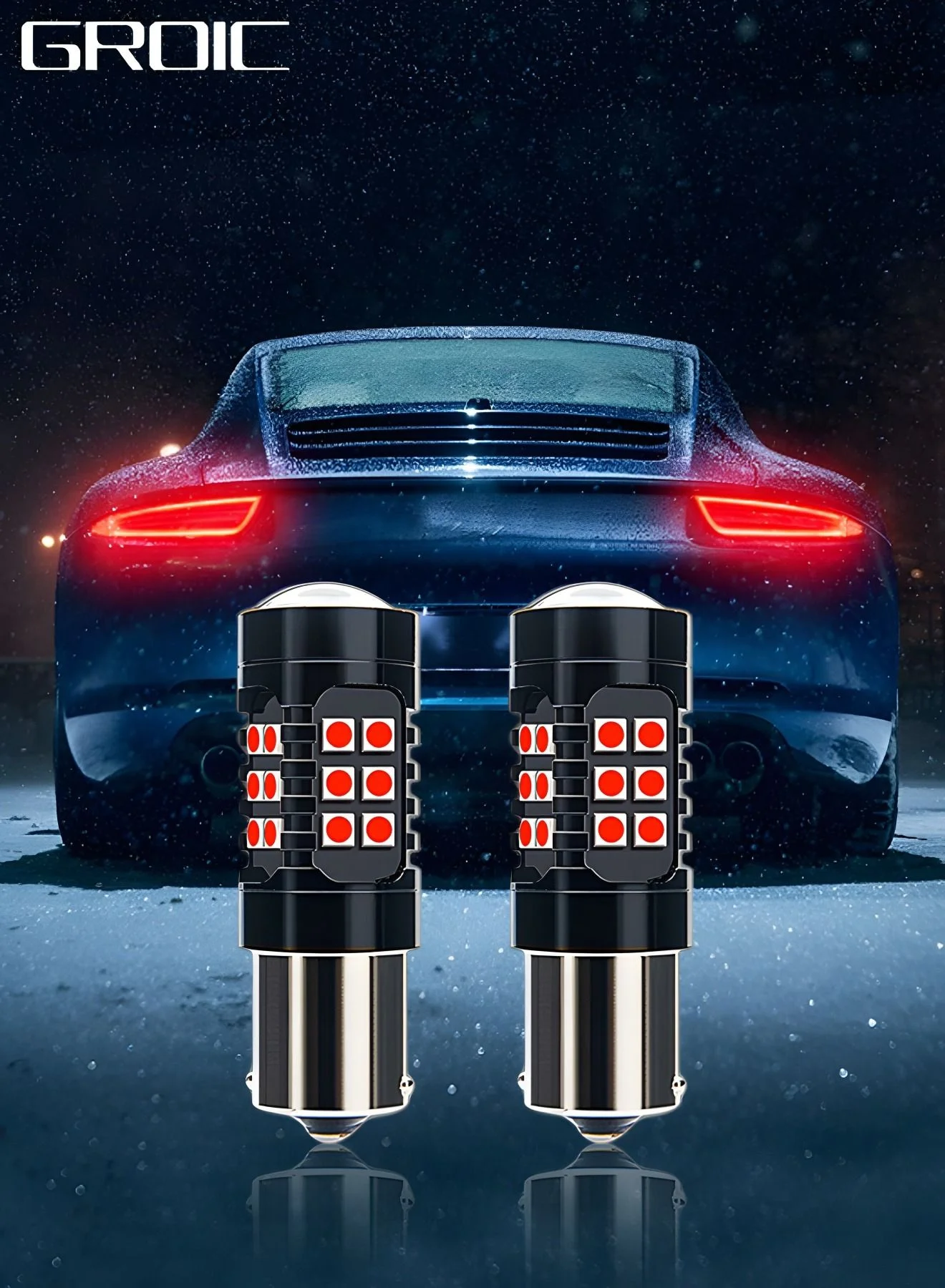 GROIC 1156 BAU15S LED Replacement Bulb High-Intensity 27-SMD Chips Red Light for Brake Tail Turn Signal (2 Pack) xqjro