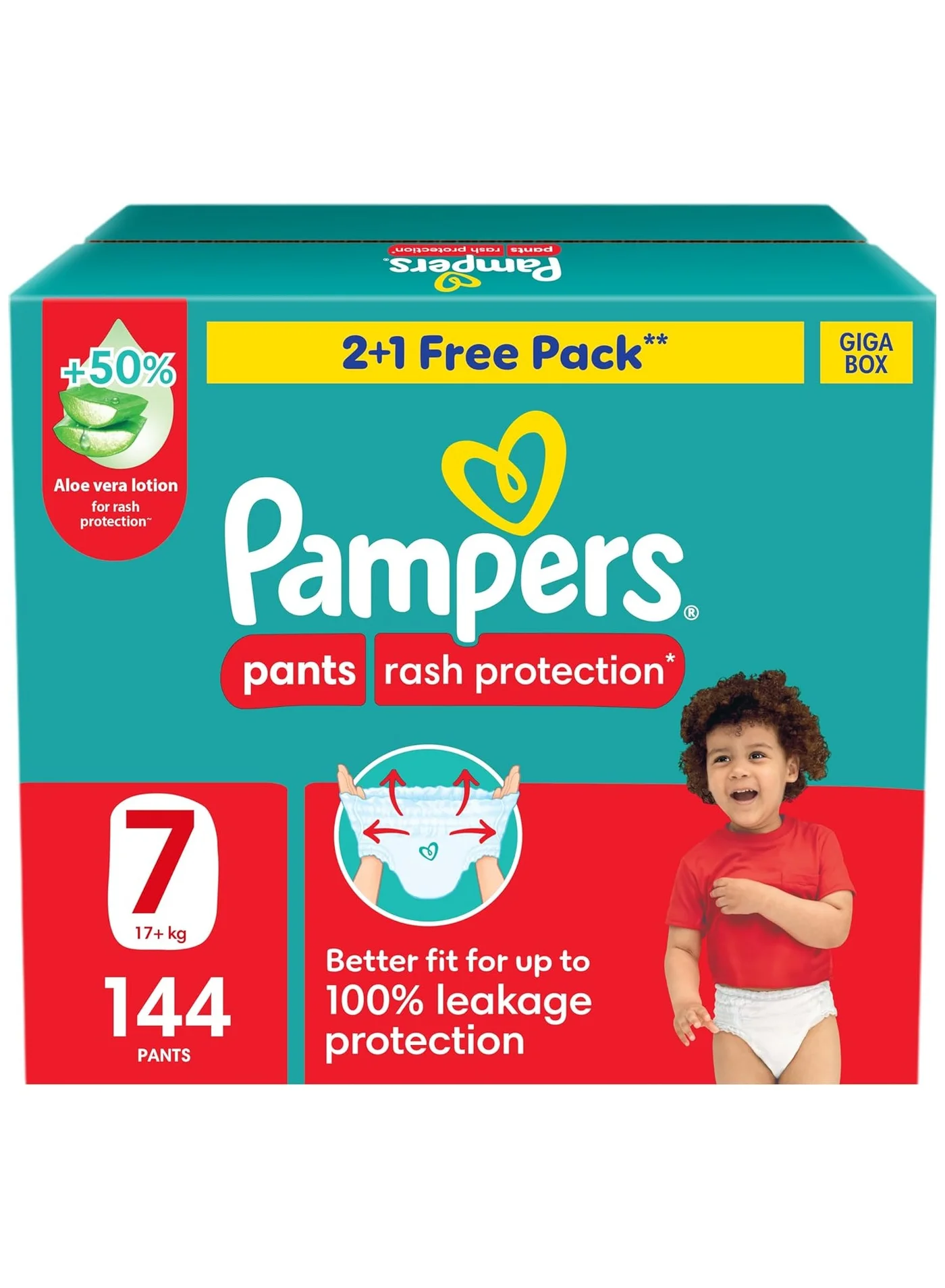 Premium Rash Protection Diaper Pants with Aloe Vera Lotion (Size 7, 17+kg, 144 Count) 3vf1s