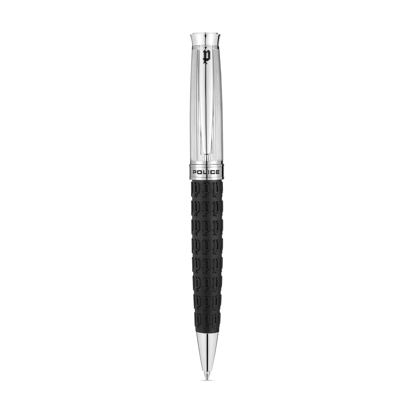 POLICE Premium Stainless Steel Ballpoint Pen with Blue Ink (Black and Silver, 14 cm) a7c0t